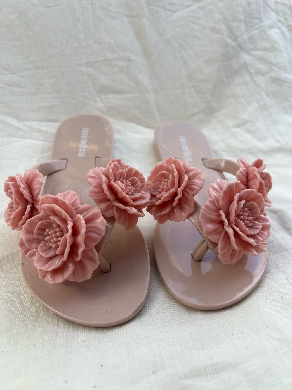 Mini Melissa Harmonic Springtime Pink Floral Jelly Flip Flops - Size 11